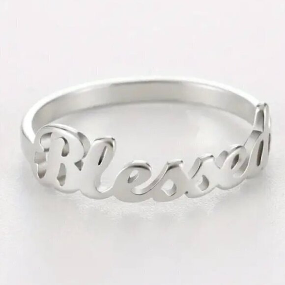 BLESSED Script Handwritten Ring Daily Reminder Silver Tone #1248 - Picture 1 of 10